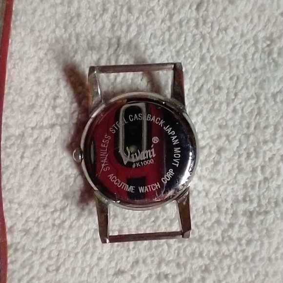 Women's vivani mother of pearl face red faux leather band accutime Japan movemen - Picture 2 of 4